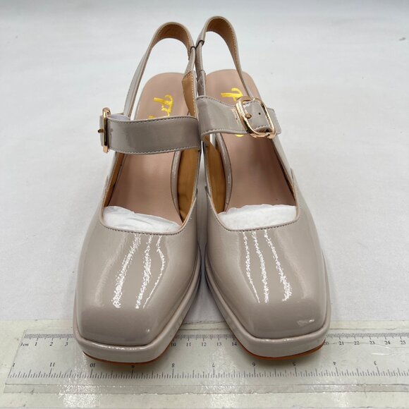 FYS Nude Platform Square Toe Pump Block High Heel Mary Janes Slingback Sexy Shoe - Picture 3 of 8
